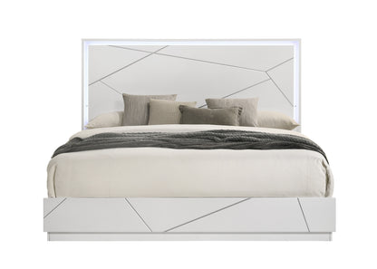 Esther White & Silver High Gloss Queen Bed w/LED