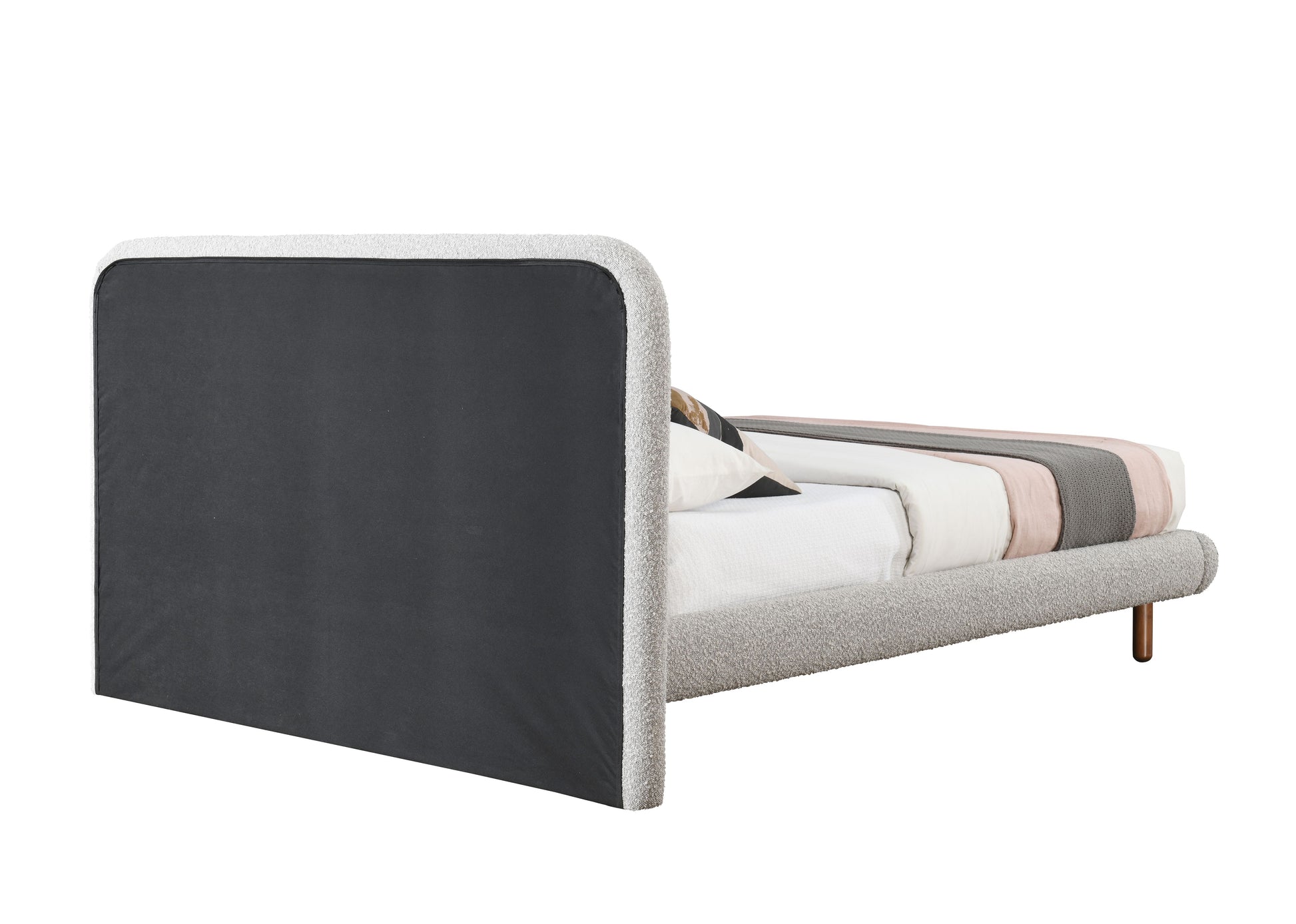 Grey Boucle Queen Bed - 88" Upholstered Frame for Bedroom