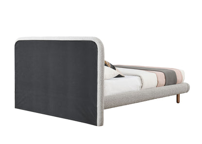 Grey Boucle Queen Bed - 88" Upholstered Frame for Bedroom