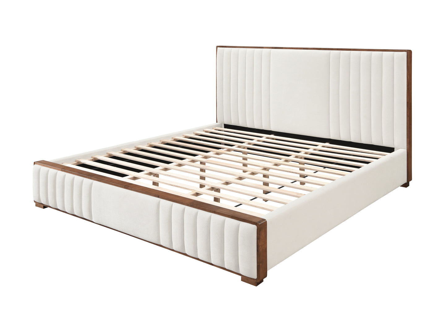 Kaleea Beige Chenille & Walnut Finish EK Bed