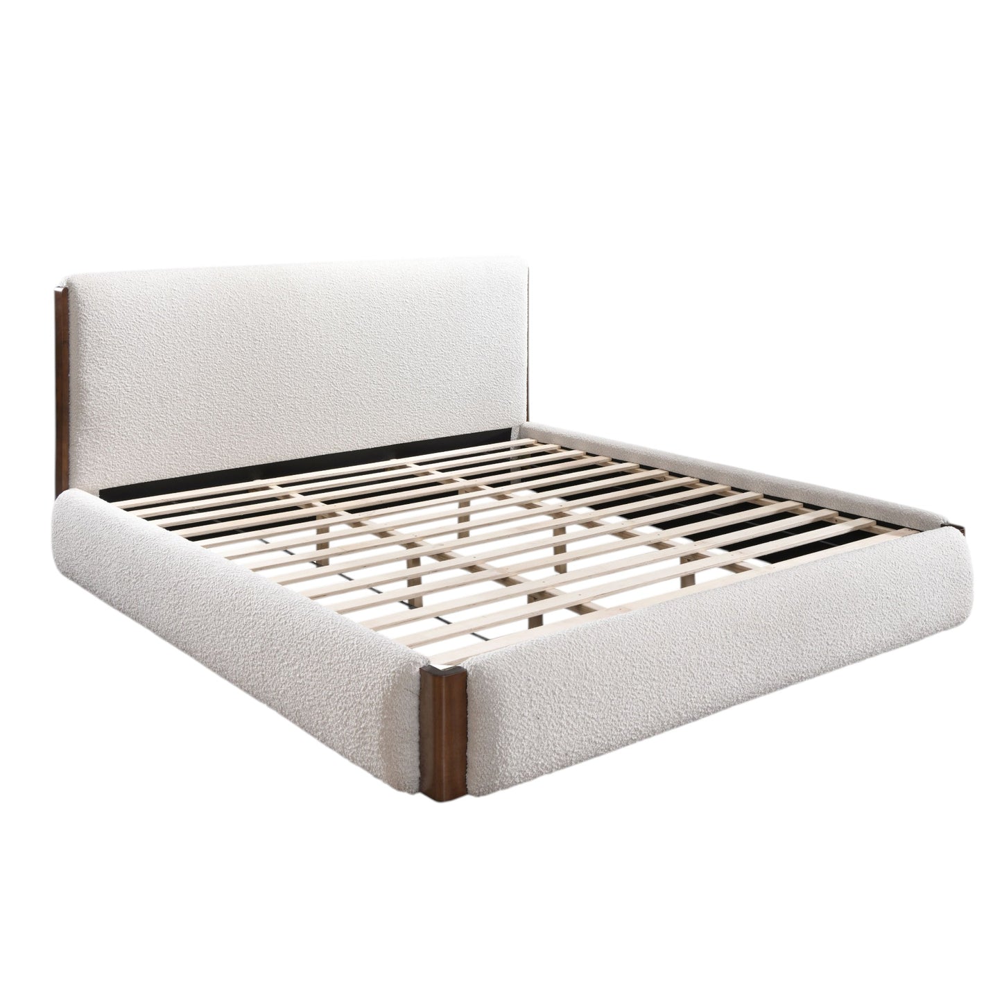 Sandro White Boucle & Walnut Finish EK Bed