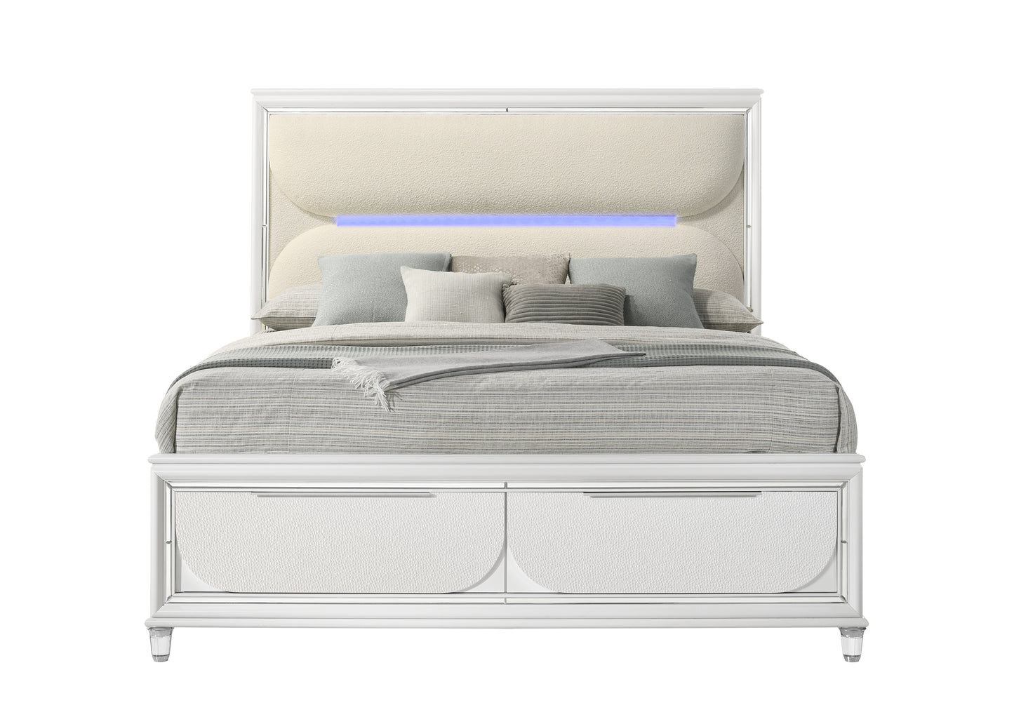 Tarian Queen Bed - White Boucle & Pearl White Storage