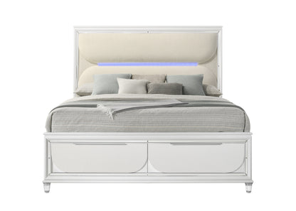 Tarian Queen Bed - White Boucle & Pearl White Storage