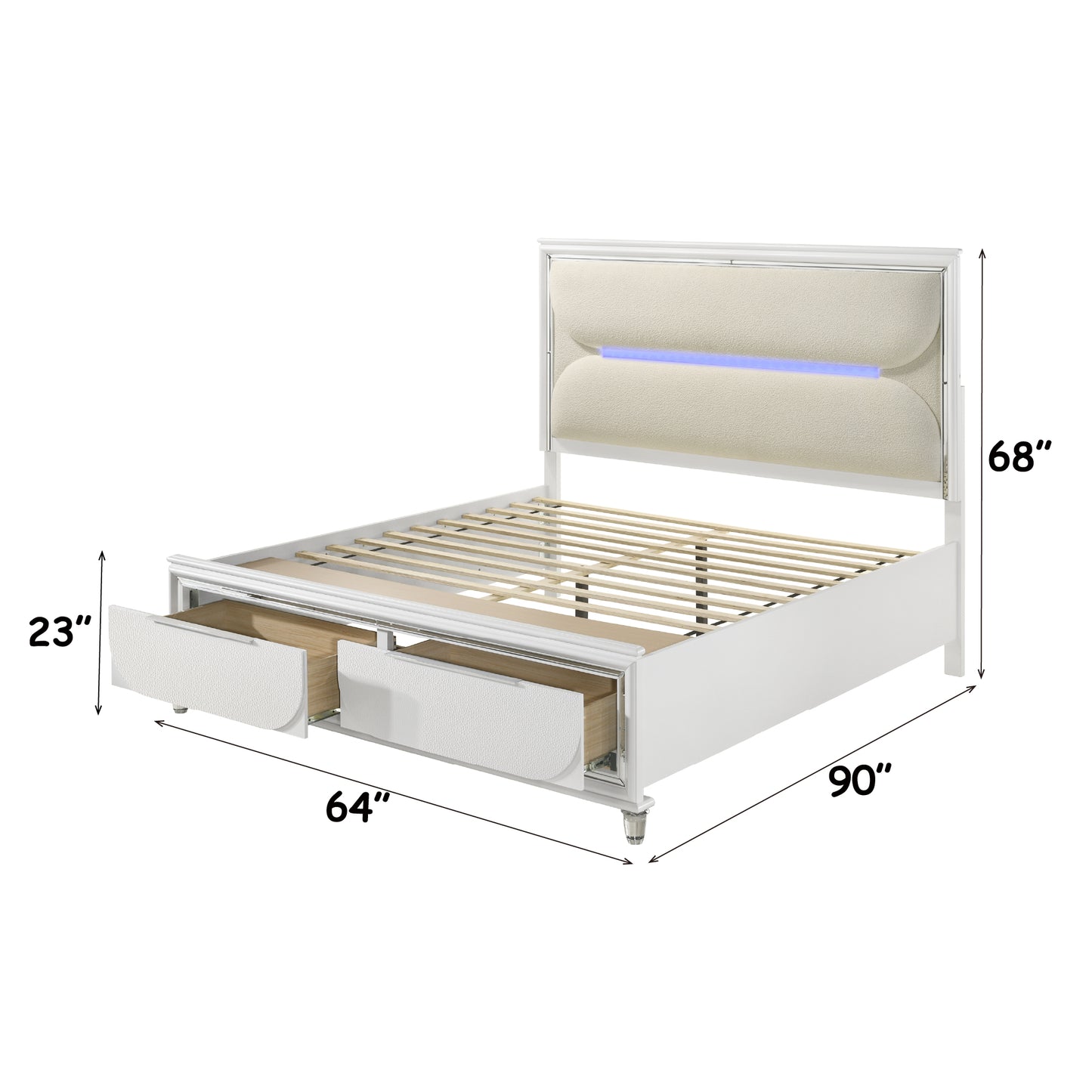 Tarian Queen Bed - White Boucle & Pearl White Storage