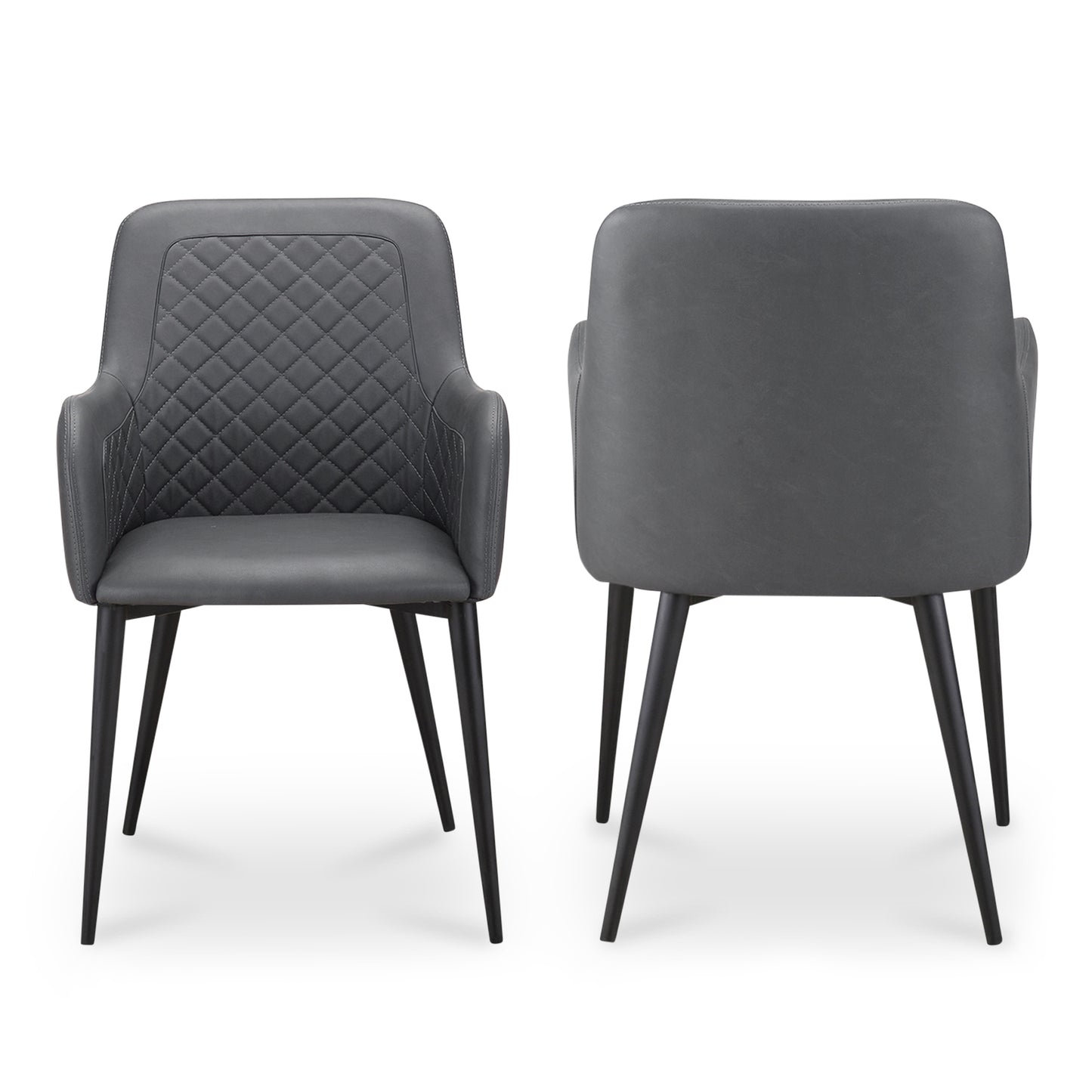 Black Vegan Leather Dining Chairs with Diamond Tufting