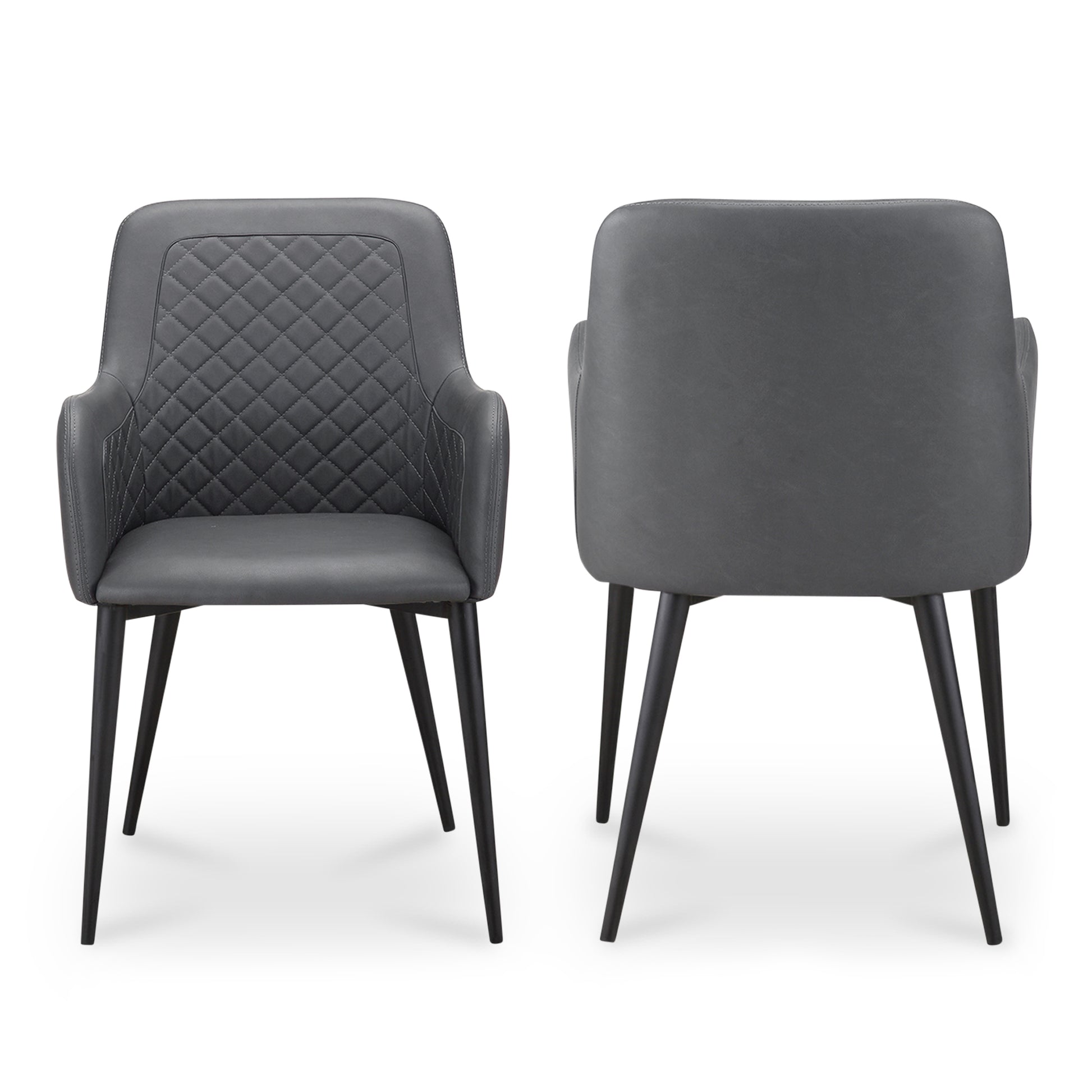 Black Vegan Leather Dining Chairs with Diamond Tufting