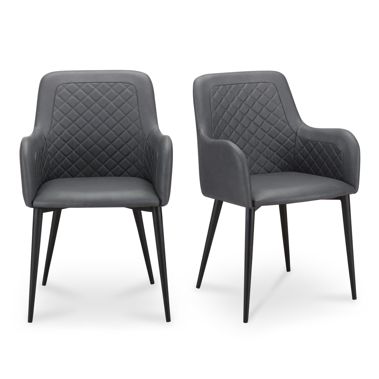 Dining Chair, Vegan Leather with Diamond Tufting in Black - Set of Two