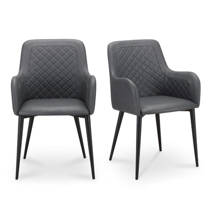 Dining Chair, Vegan Leather with Diamond Tufting in Black - Set of Two