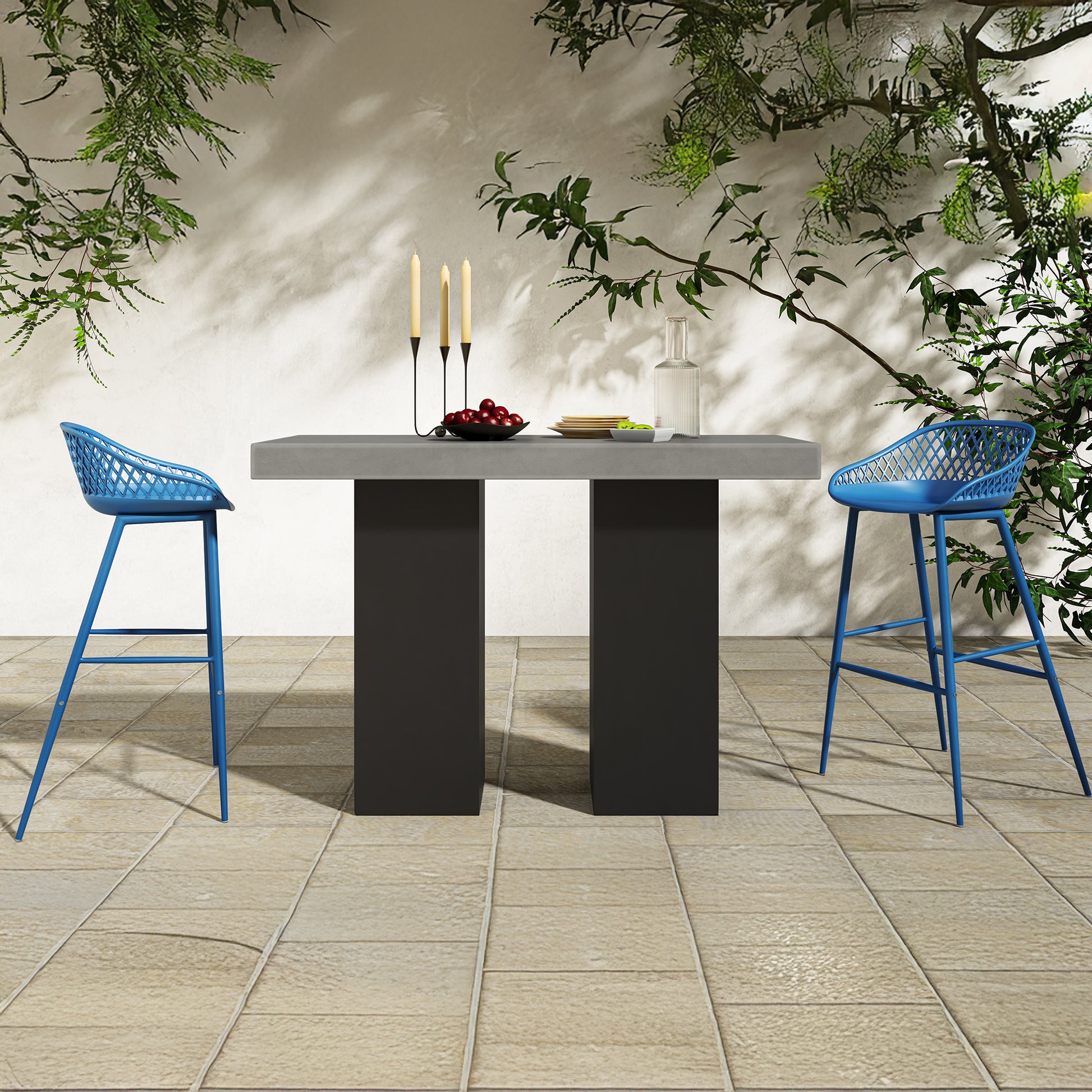 Durable Blue Resin Bar Stools - Set of 2