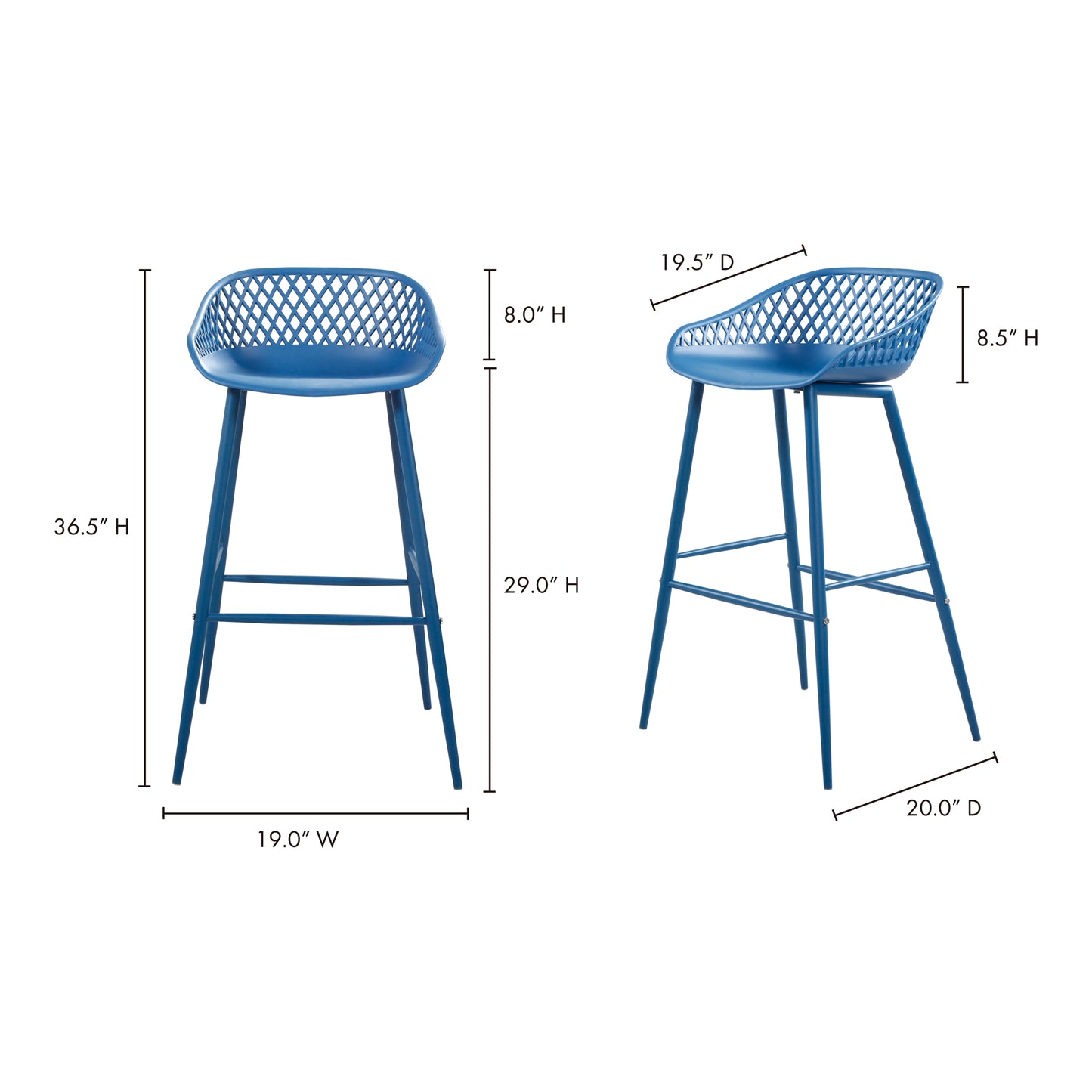 Durable Blue Resin Bar Stools - Set of 2