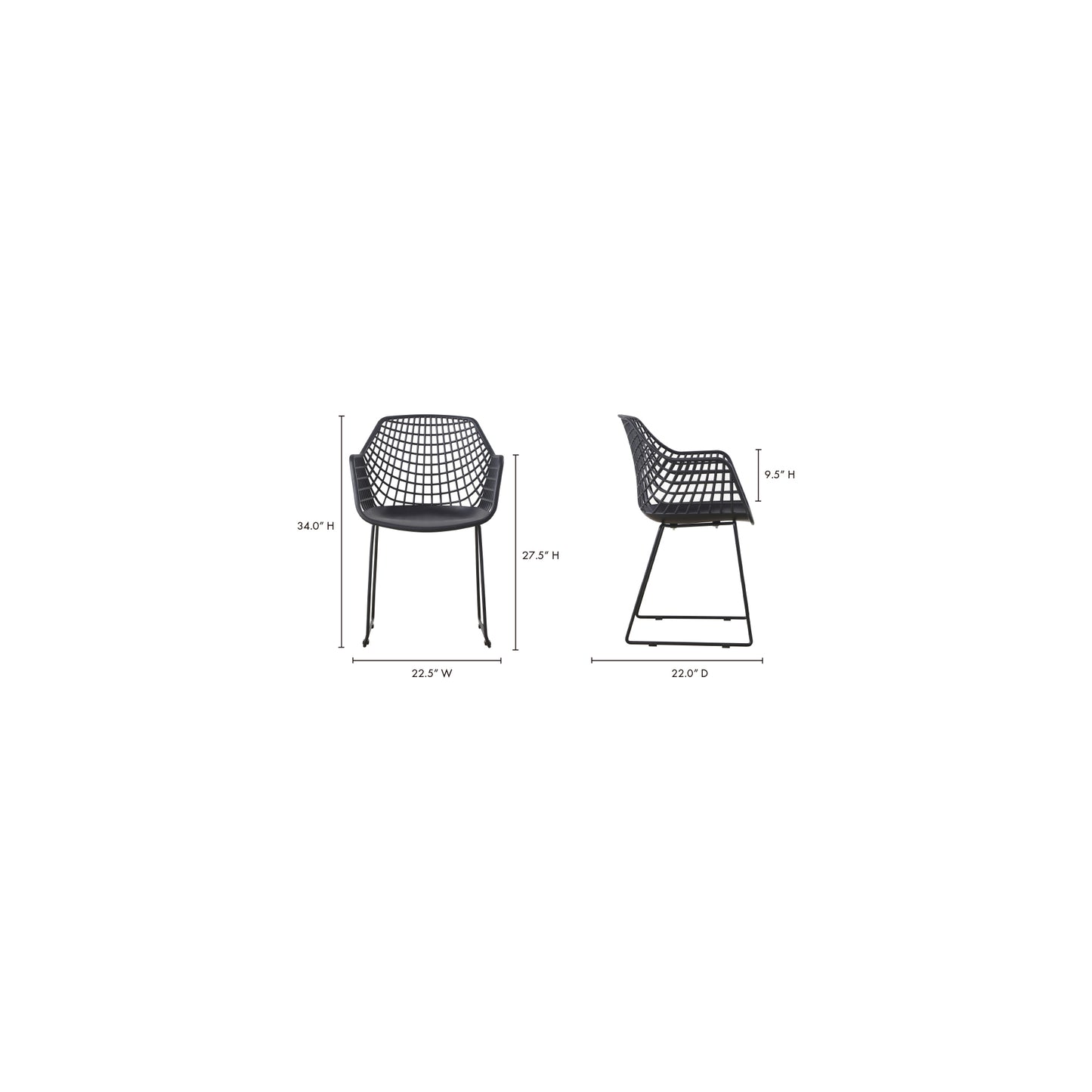 Black Polypropylene Accent Chair - Outdoor Dining Chair