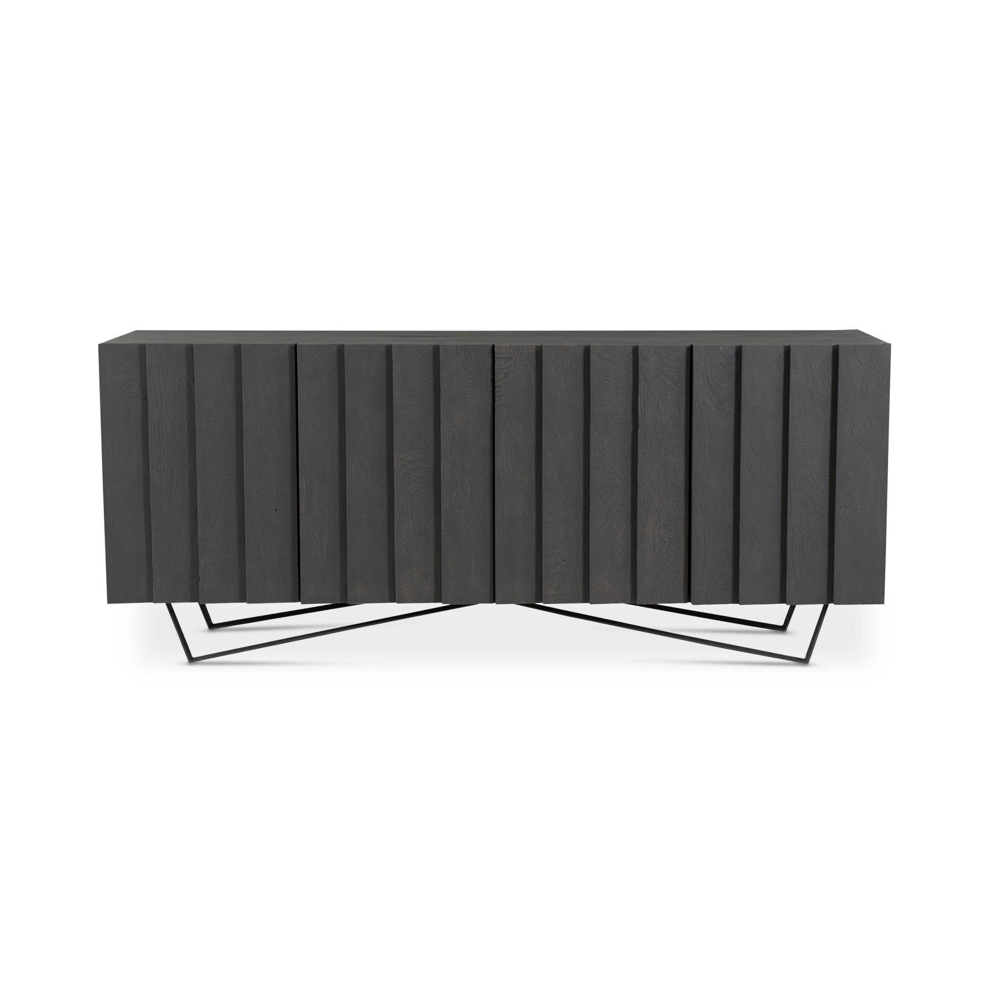 Sideboard, Contemporary Style, Solid Mango Wood with Charcoal Finish & Sturdy Iron Legs, Grey