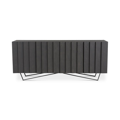 Sideboard, Contemporary Style, Solid Mango Wood with Charcoal Finish & Sturdy Iron Legs, Grey
