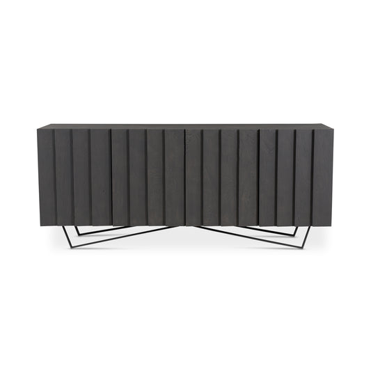 Sideboard, Contemporary Style, Solid Mango Wood with Charcoal Finish & Sturdy Iron Legs, Grey