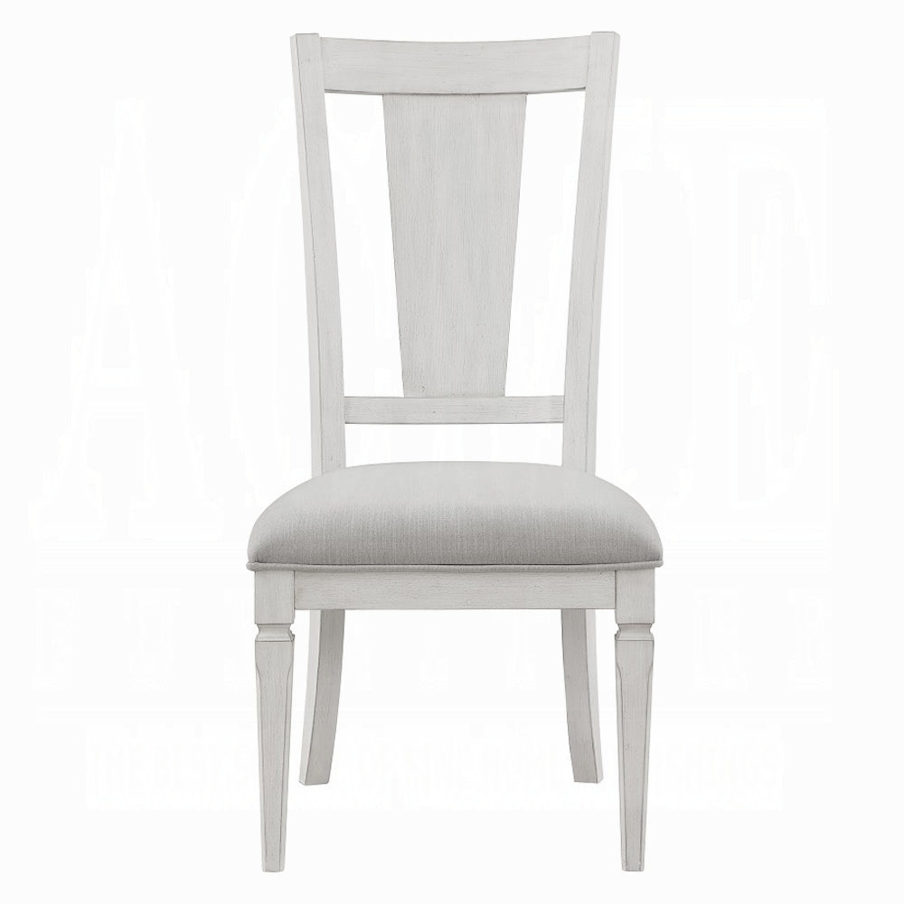 Light Gray Linen Dining Chairs Set of 2 with White Wood Frames
