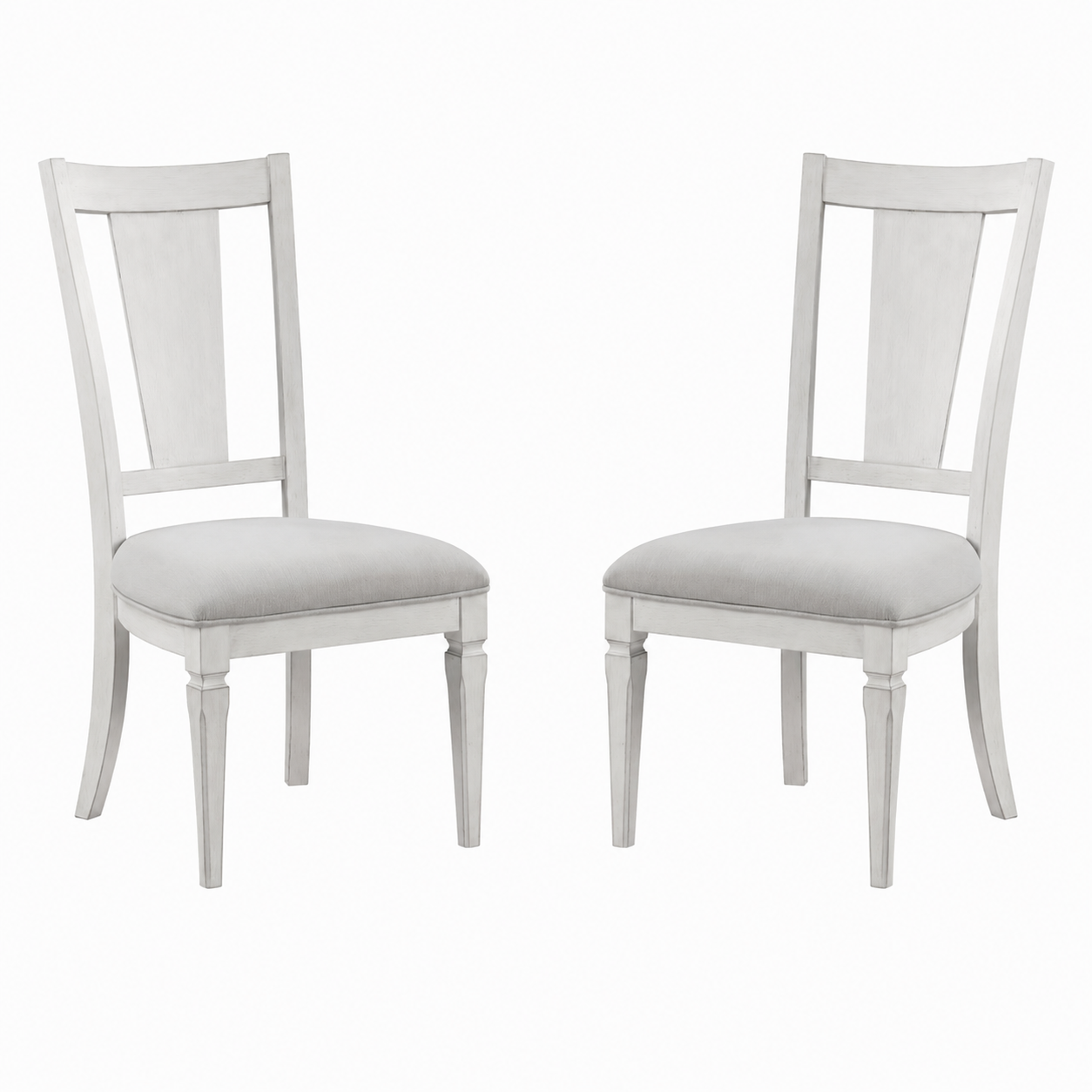 Light Gray Linen Dining Chairs Set of 2 with White Wood Frames