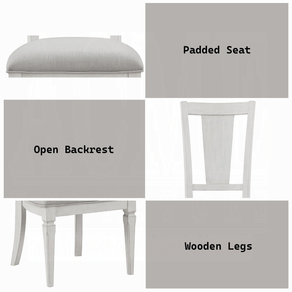 Light Gray Linen Dining Chairs Set of 2 with White Wood Frames