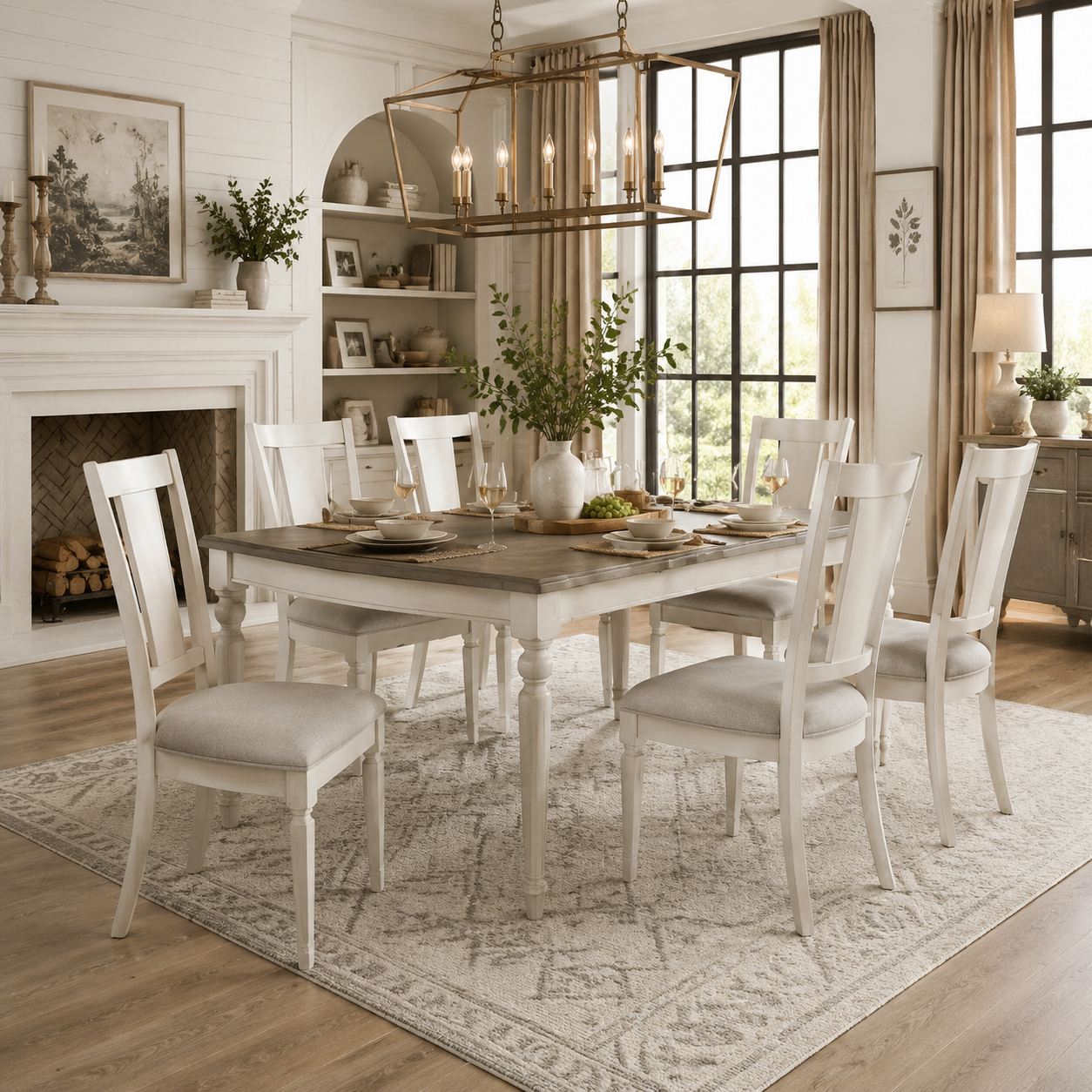 Light Gray Linen Dining Chairs Set of 2 with White Wood Frames
