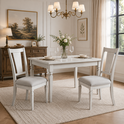 Light Gray Linen Dining Chairs Set of 2 with White Wood Frames