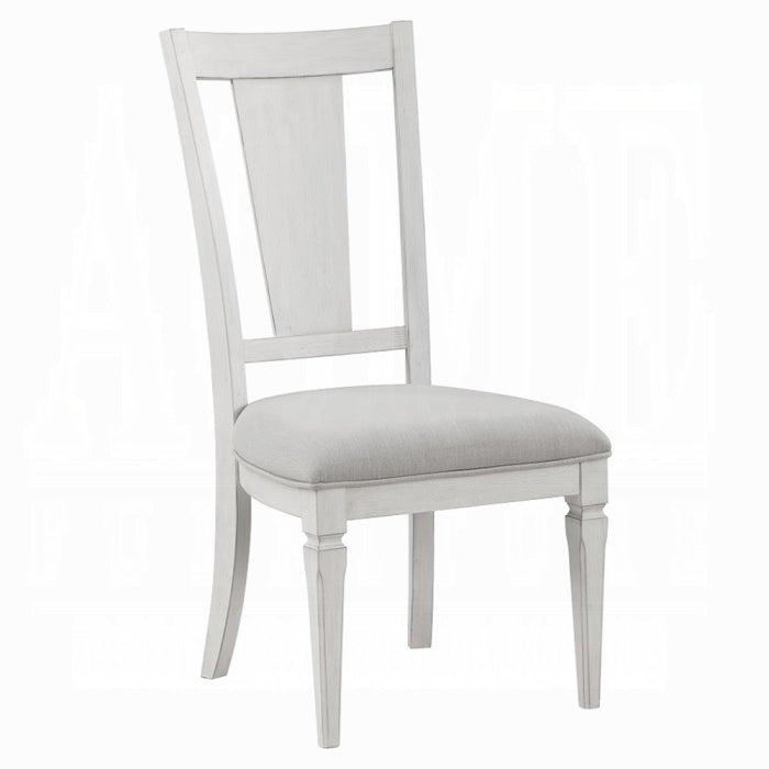Katia Side Chair Set of 2 – Upholstered Gray Linen with Weathered White Wooden Frame, Dining Room Chairs