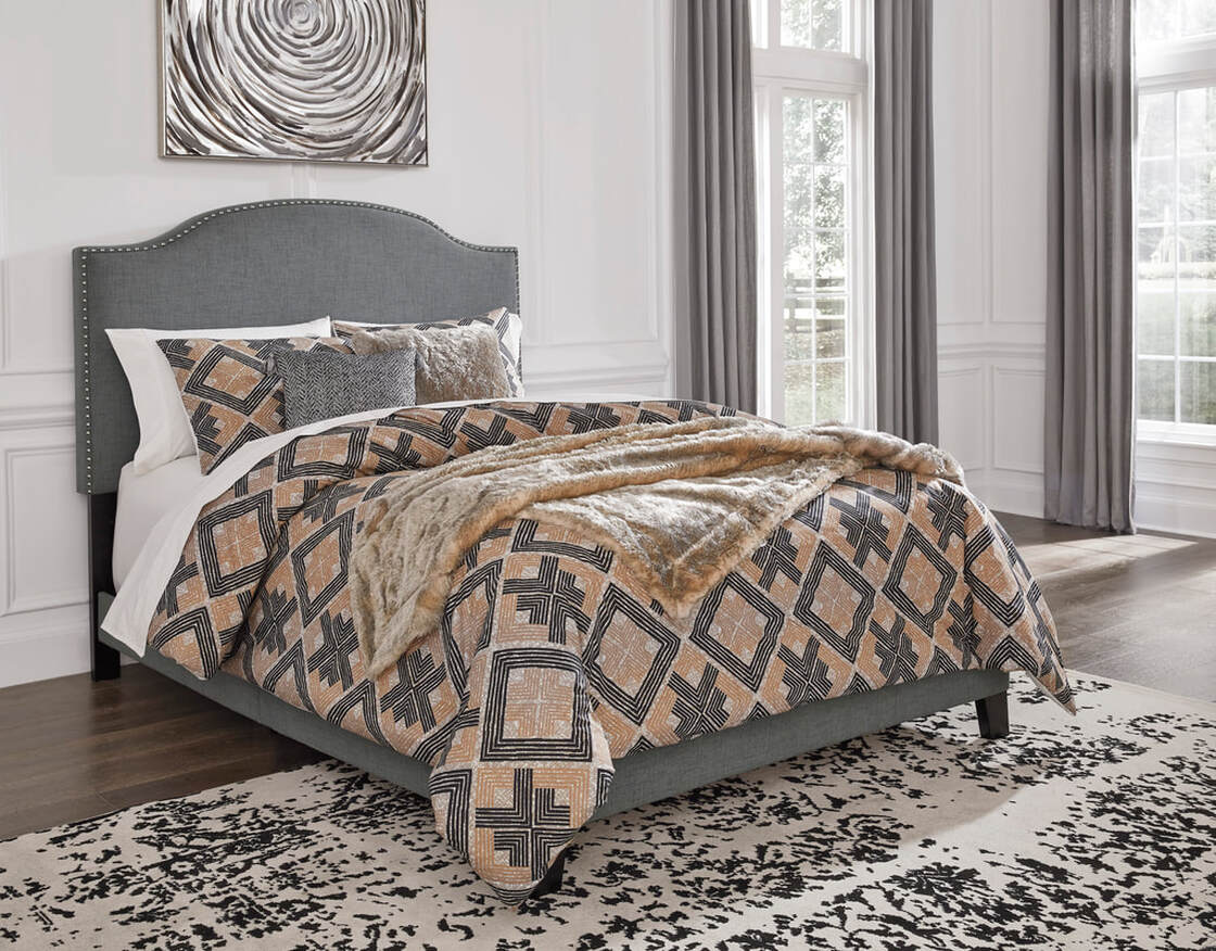 Modern Upholstered Platform Bed Frame with Linen Fiber Headboard, Padded Panel Headboard, Durable Wooden Slat Support System, No Box Spring Needed, Sturdy Quiet Noise-Reducing Design, Easy Assembly