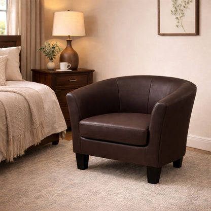 Chocolate Faux Leather Accent Chair - Small Space Design for Living Room