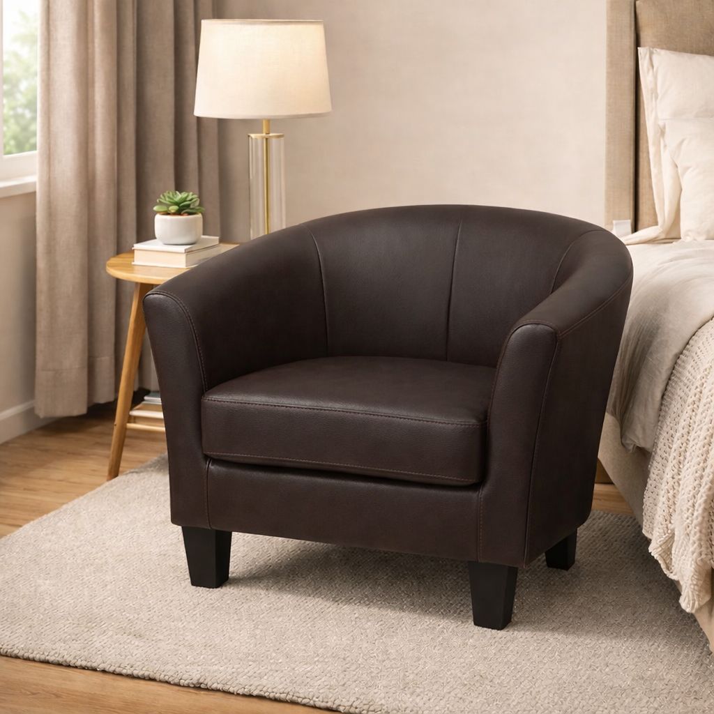 Chocolate Faux Leather Accent Chair - Small Space Design for Living Room