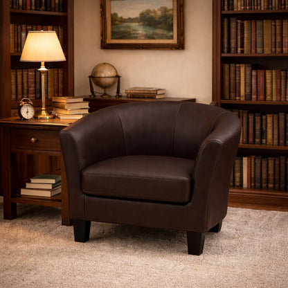 Chocolate Faux Leather Accent Chair - Small Space Design for Living Room