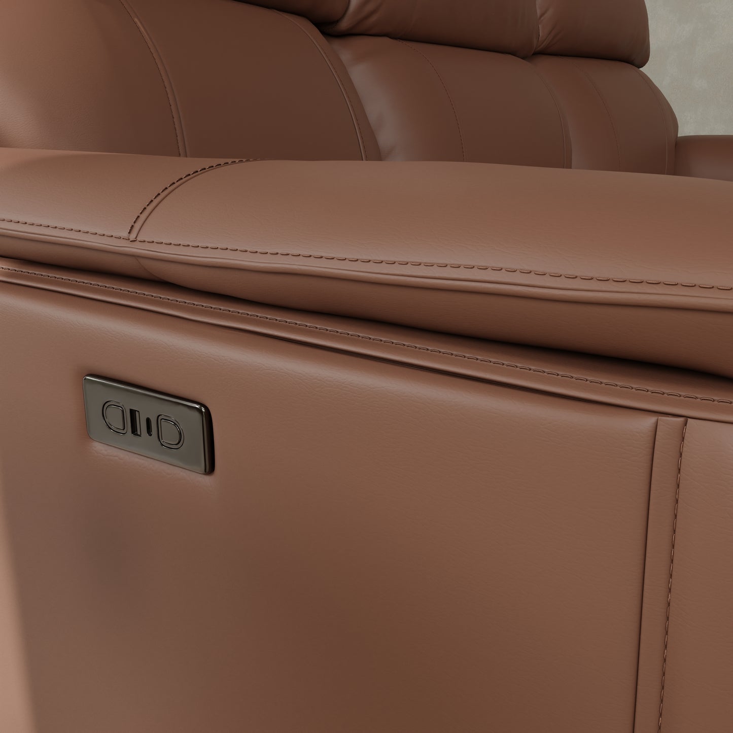 Three-Seat Pecan Leather Reclining Sofa - Dual Power