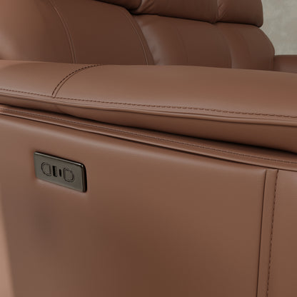 Three-Seat Pecan Leather Reclining Sofa - Dual Power