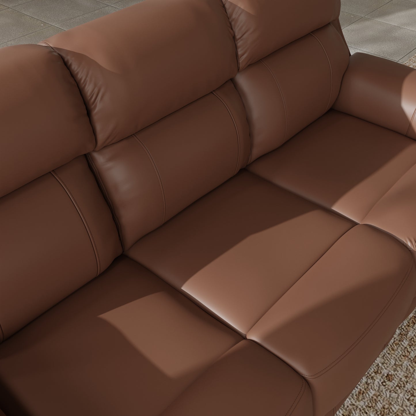 Three-Seat Pecan Leather Reclining Sofa - Dual Power