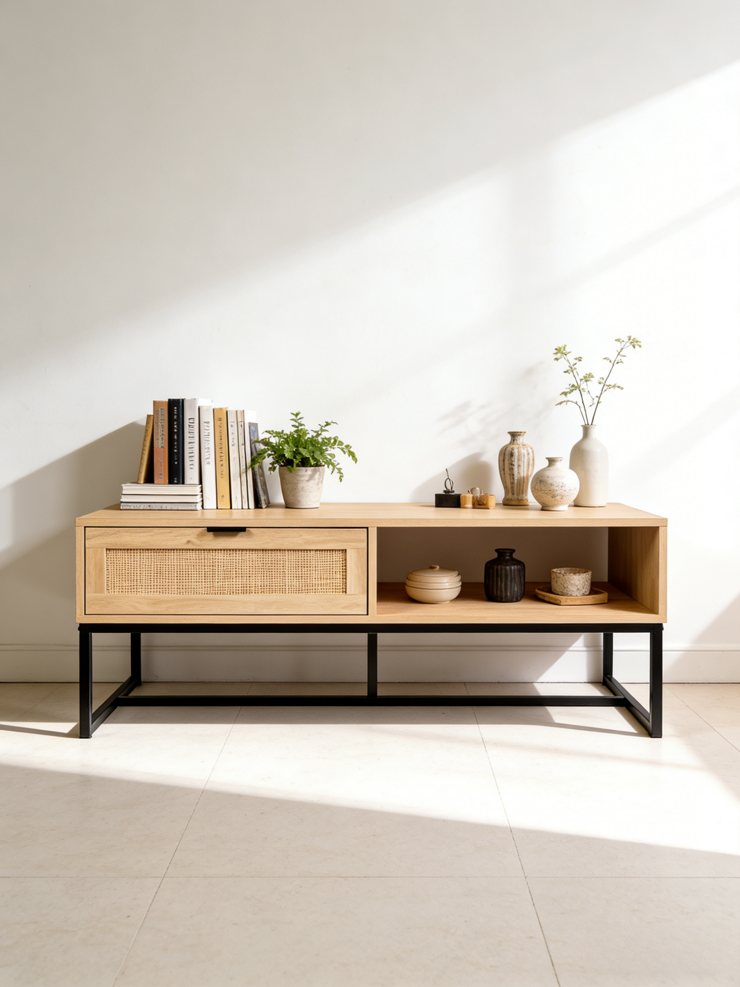 Black Wood TV Stand - 47" Modern Entertainment Center