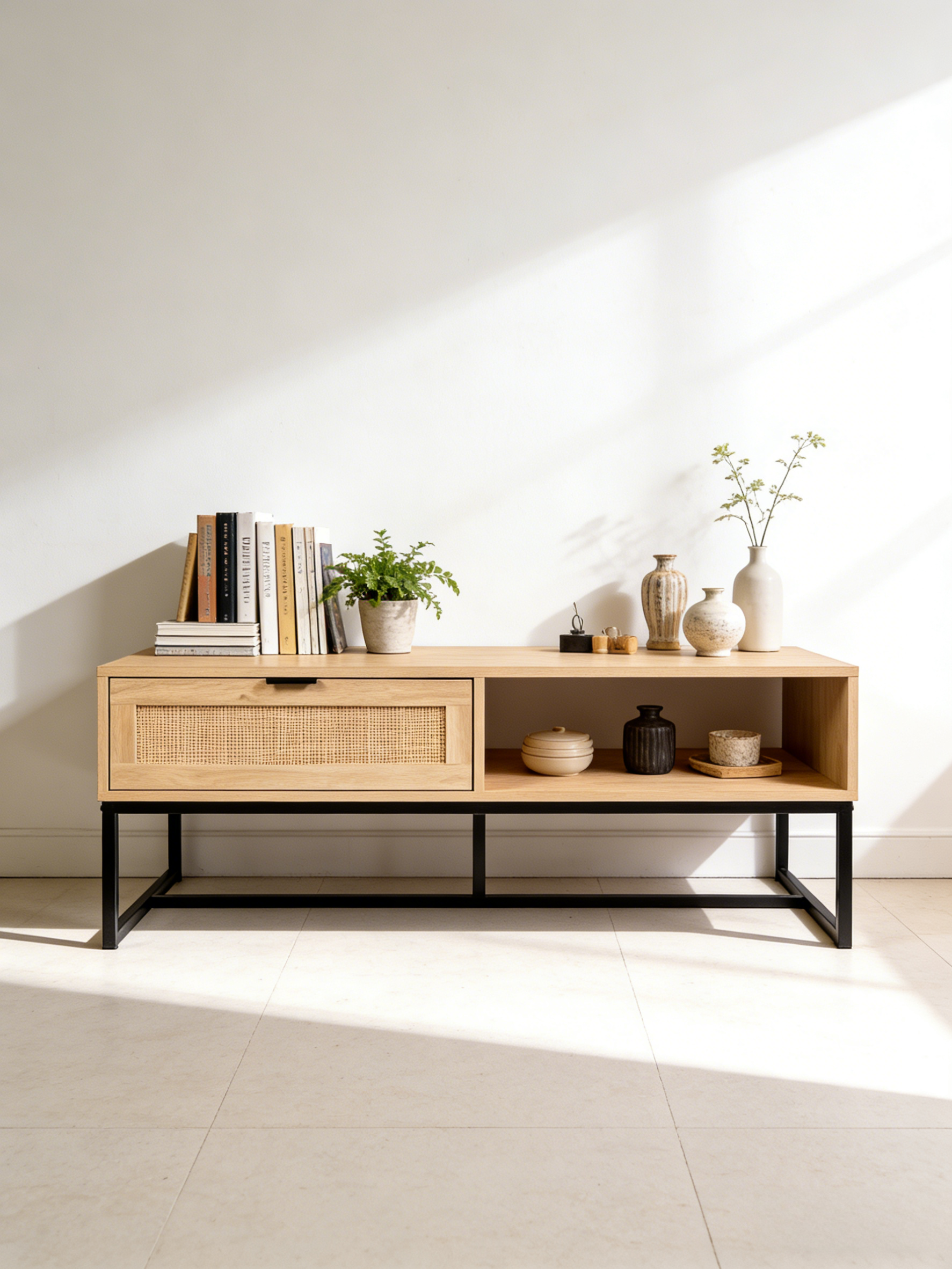 Black Wood TV Stand - 47" Modern Entertainment Center