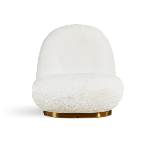 Leif White Plush Glam Lounge Chair with Gold Base, blending velvety comfort and chic metallic design for elegant living spaces