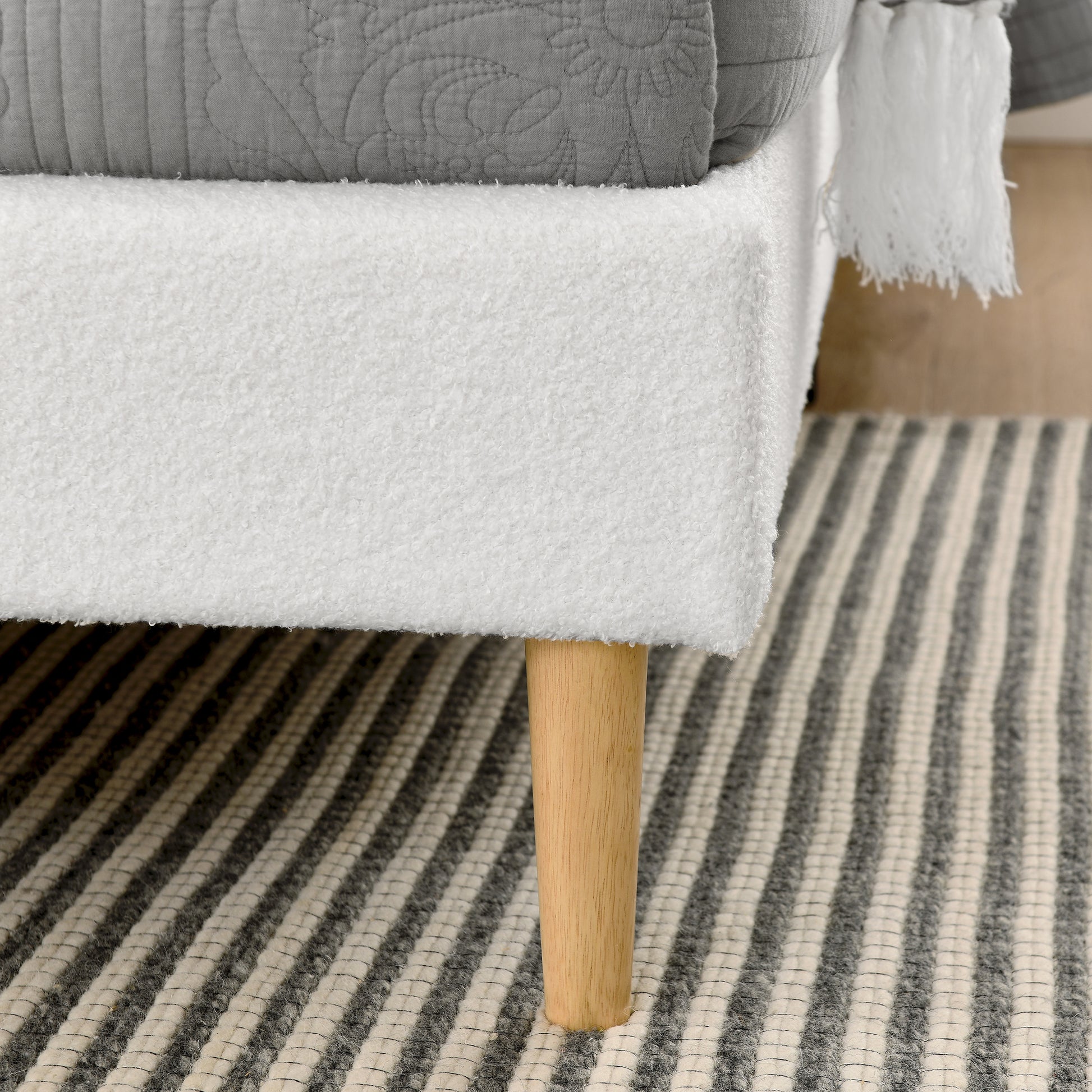 King Size White Upholstered Bed Frame with Headboard