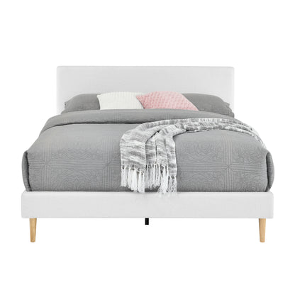 King Size White Upholstered Bed Frame with Headboard