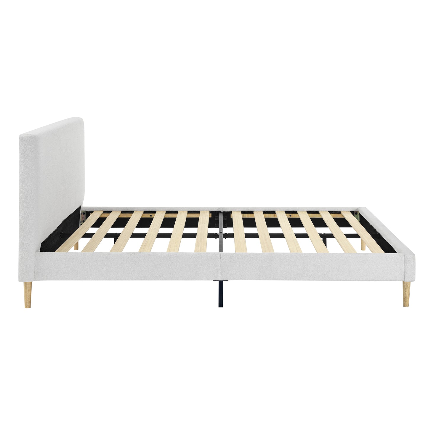 King Size White Upholstered Bed Frame with Headboard