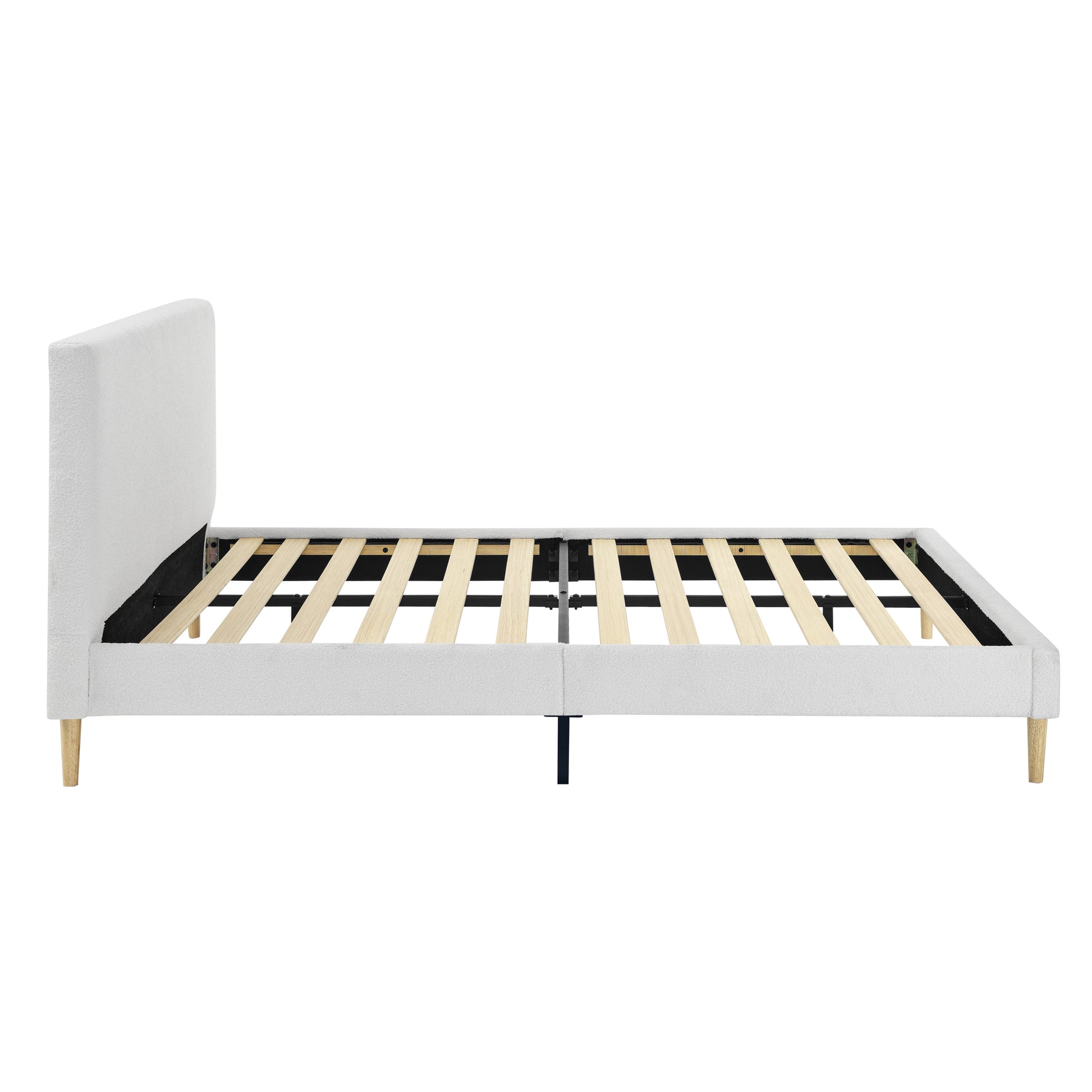 King Size White Upholstered Bed Frame with Headboard