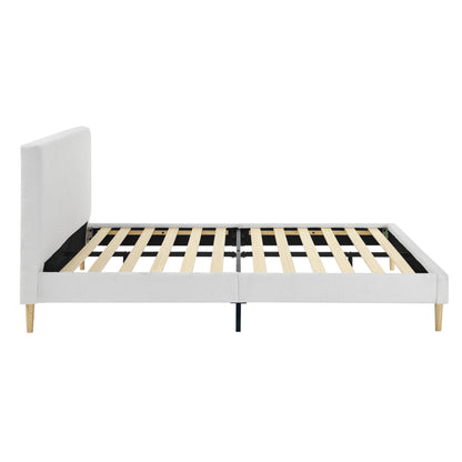 King Size White Upholstered Bed Frame with Headboard