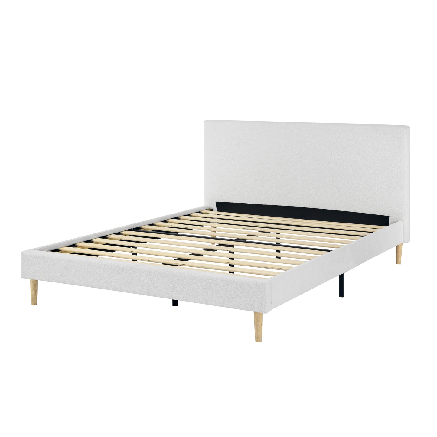 King Size White Upholstered Bed Frame with Headboard