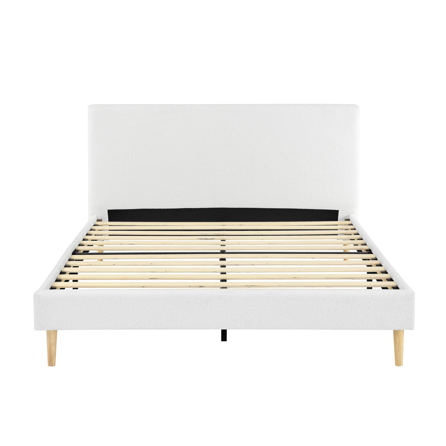 King Size Upholstered Platform Bed Frame, Solid Wood Slats Support Bed Base with Headboard, No Box Spring Needed, Easy Assembly,White