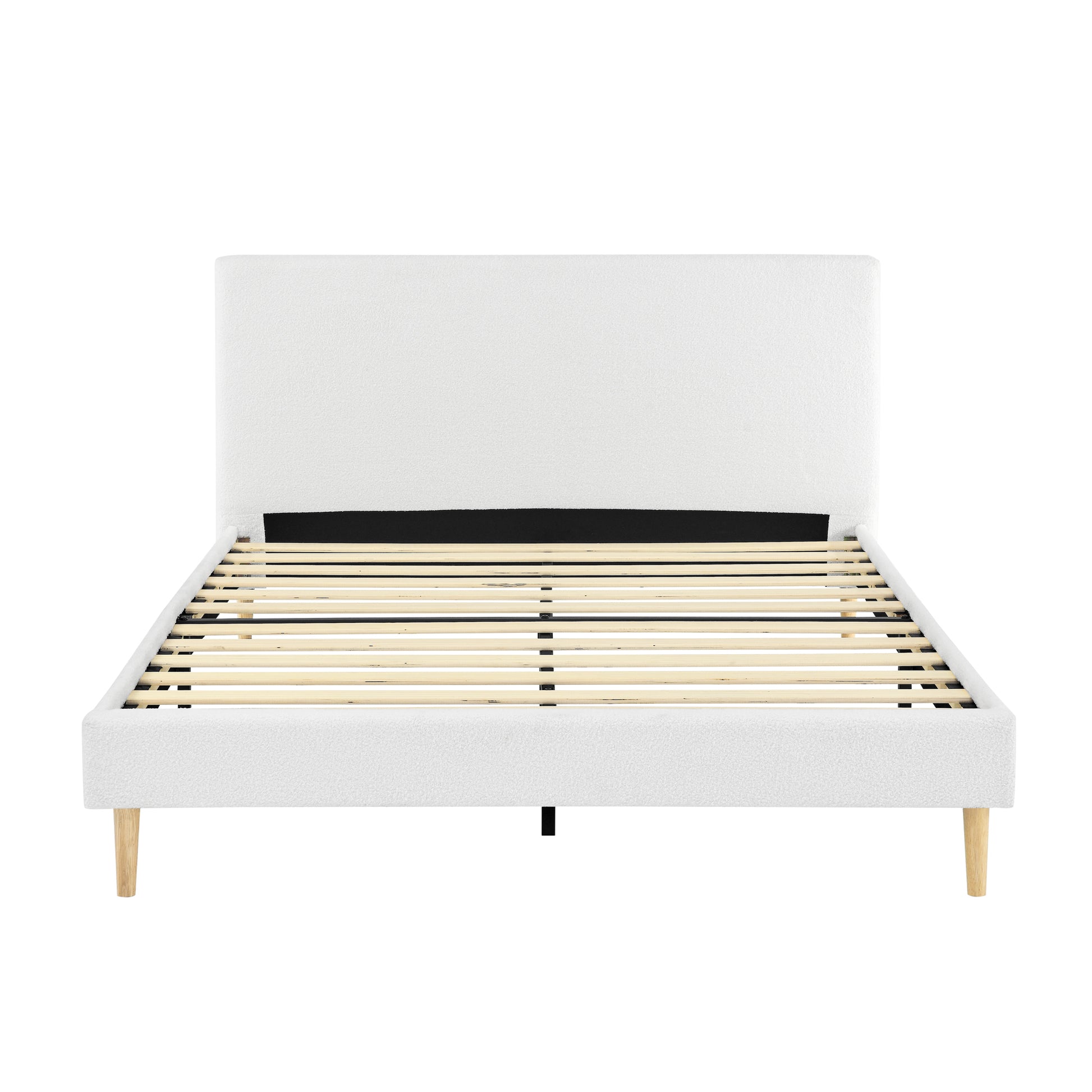 King Size Upholstered Platform Bed Frame, Solid Wood Slats Support Bed Base with Headboard, No Box Spring Needed, Easy Assembly,White