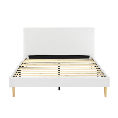 King Size Upholstered Platform Bed Frame, Solid Wood Slats Support Bed Base with Headboard, No Box Spring Needed, Easy Assembly,White