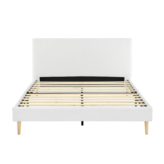King Size Upholstered Platform Bed Frame, Solid Wood Slats Support Bed Base with Headboard, No Box Spring Needed, Easy Assembly,White