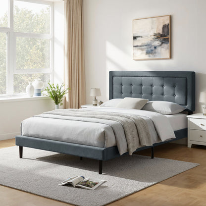 King Size Linen Upholstered Bed Frame Dark Gray for Bedroom