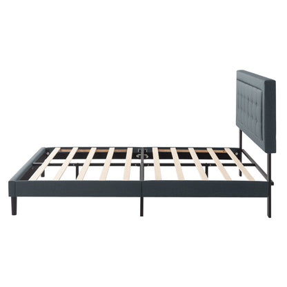 King Size Linen Upholstered Bed Frame Dark Gray for Bedroom