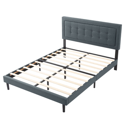King Size Linen Upholstered Bed Frame Dark Gray for Bedroom