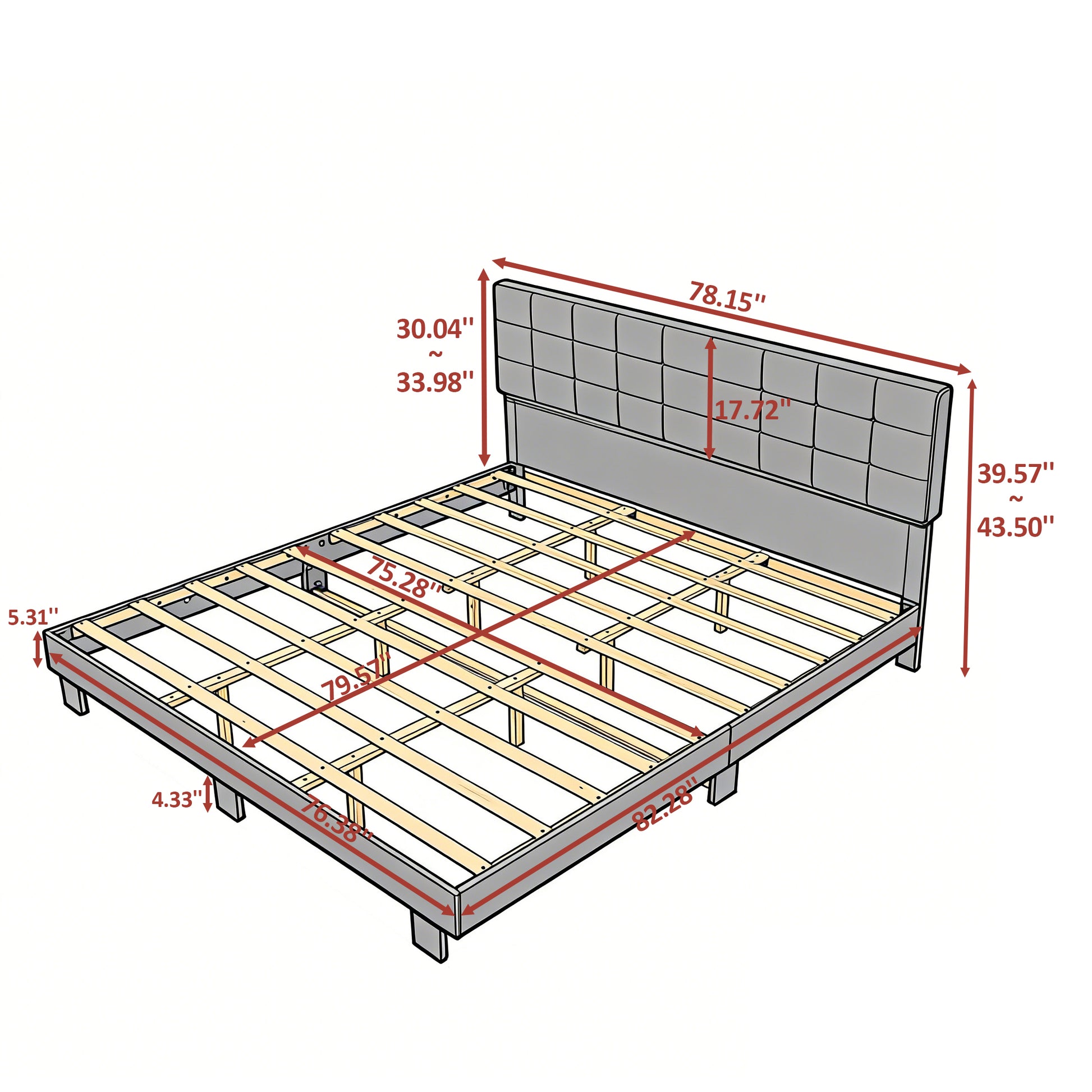 King Size Linen Upholstered Bed Frame Dark Gray for Bedroom