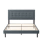 King Size Platform Bed Frame, Upholstered Tufted Headboard with Solid Wood Slats Support, Dark Gray