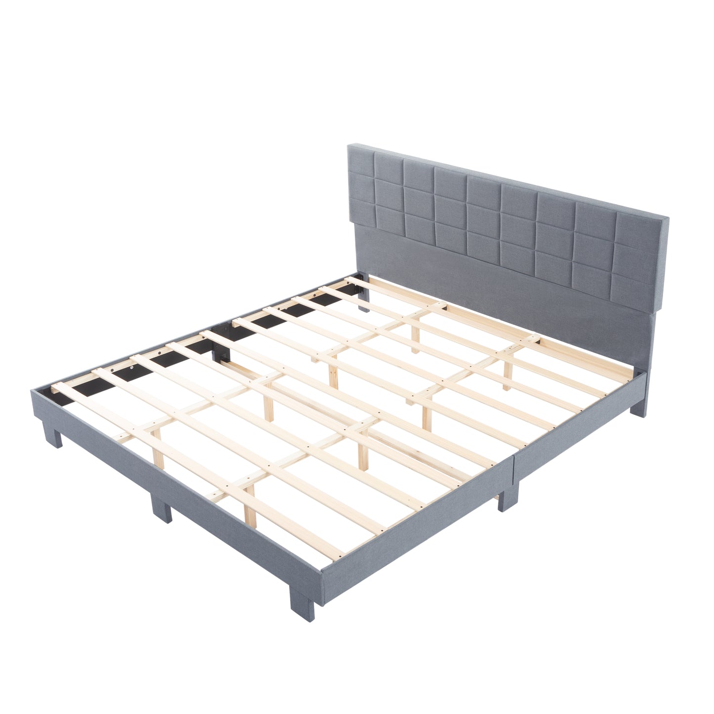King Size Linen Upholstered Bed Frame Light Gray